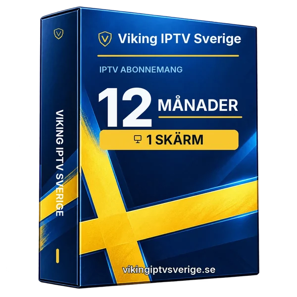 Viking IPTV Sverige IPTV-abonnemang 12 månader, blå och gul förpackning med svensk flaggdesign